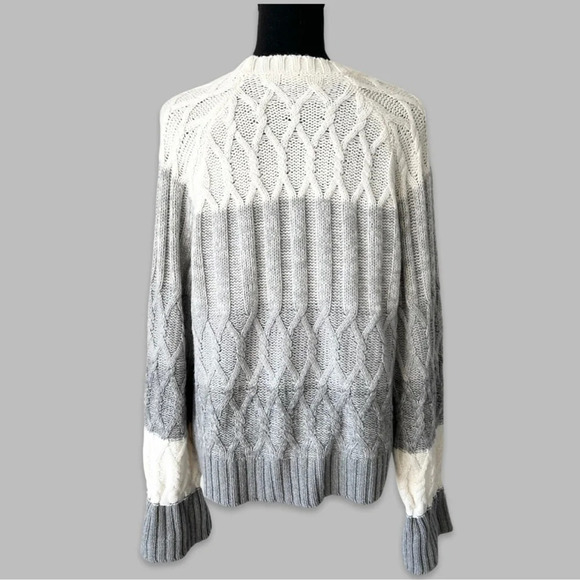 Max Studio Colour  Block Wool Blend Cable Knit Ruffle Sleeve Sweater - Picture 3 of 13